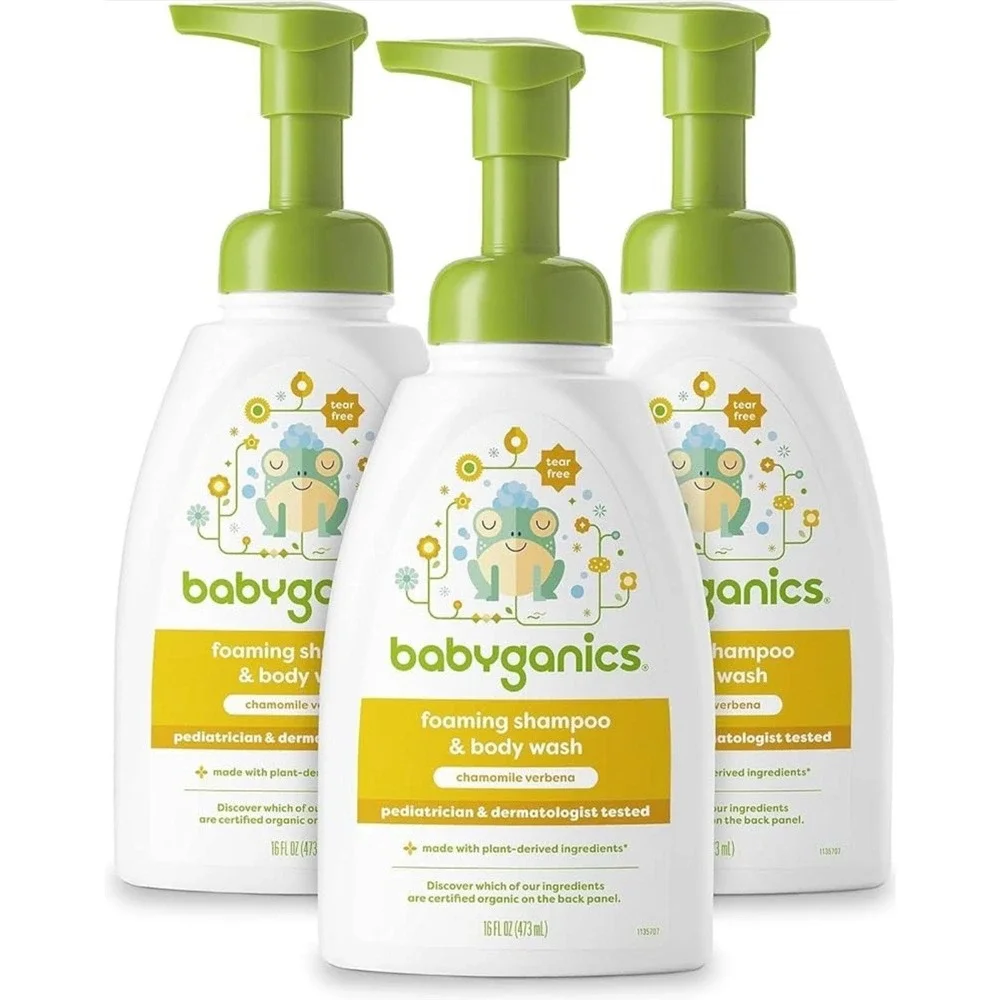 Babyganics Foaming Shampoo & Body Wash, Chamomile‎ Verbena, 16 fl oz - Pack of 3
